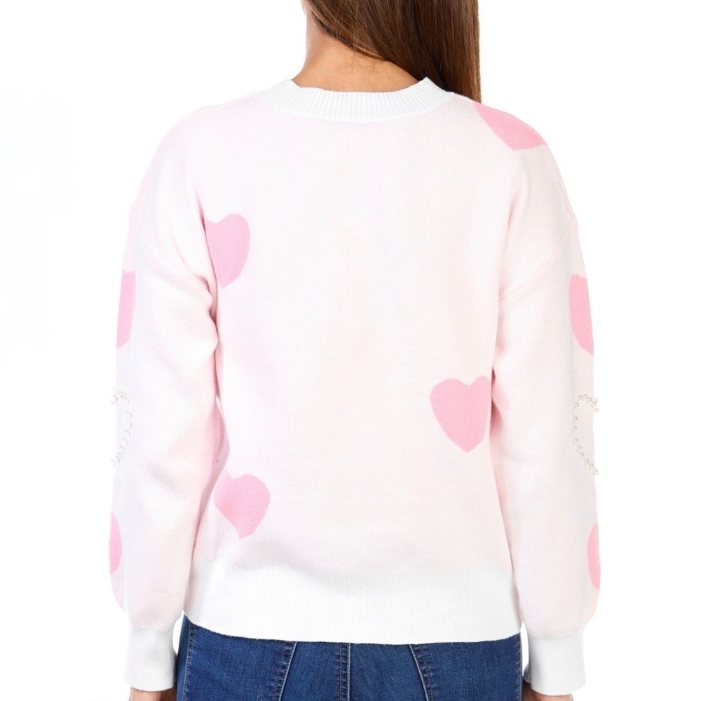 Nanette Lepore Women’s Pink Heart Pearl Beaded Sweater Size Small - Picture 2 of 5
